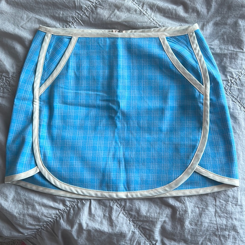 blue and white plaid mini skirt